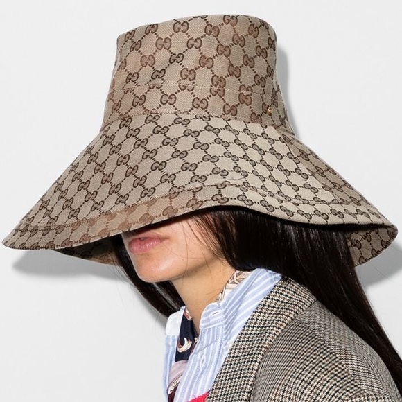 Gucci Large Brim Brown Tan Monogram Bucket Hat - Picture 1 of 4